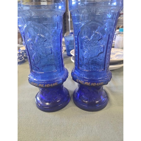 Excalibur Hotel & Casino Other - Vintage Excalibur Hotel Casino Las Vegas Cobalt Blue Glass Goblets Set of 2
